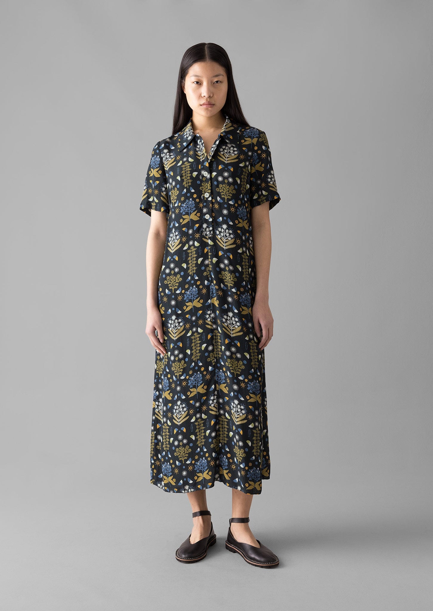 Collector Print Fluid Shirt Dress | Oil Green