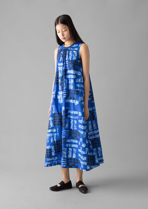 Block Print Batik Poplin Dress | Azurite Blue