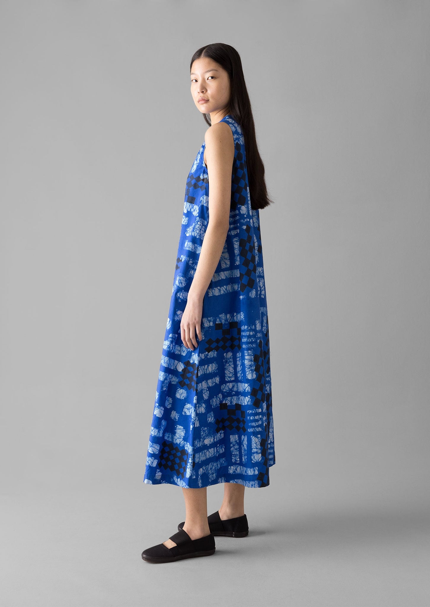 Block Print Batik Poplin Dress | Azurite Blue