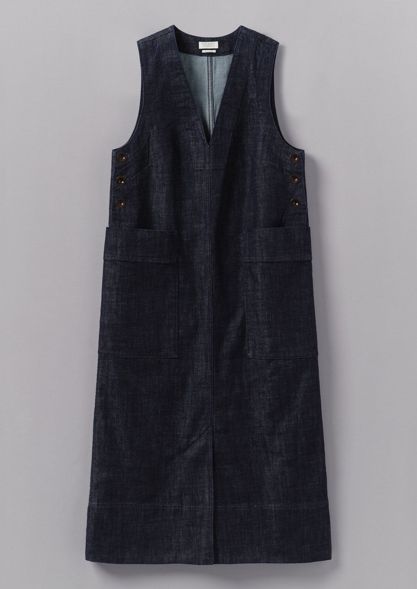 V-Neck Denim Pinafore Dress | Indigo