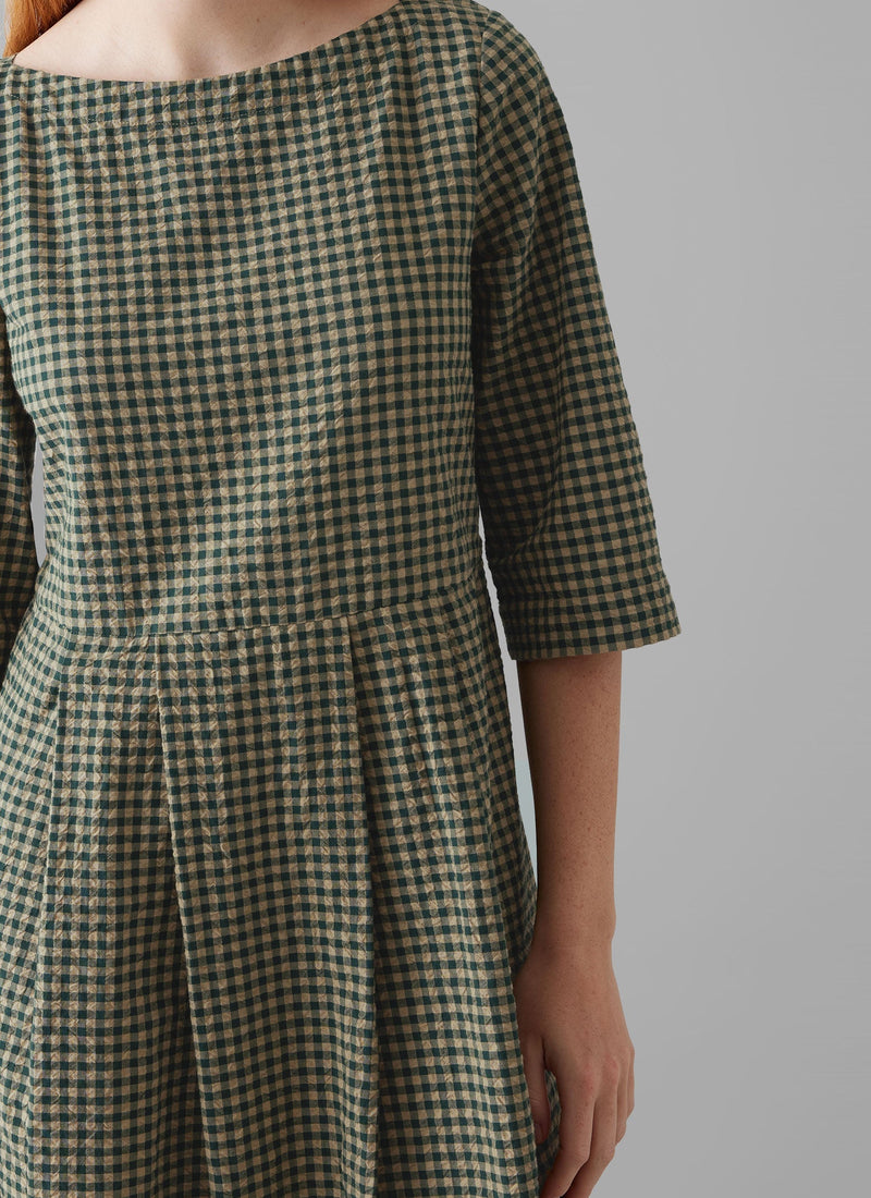 Franca Cotton Gingham Seersucker Dress | Olive Green