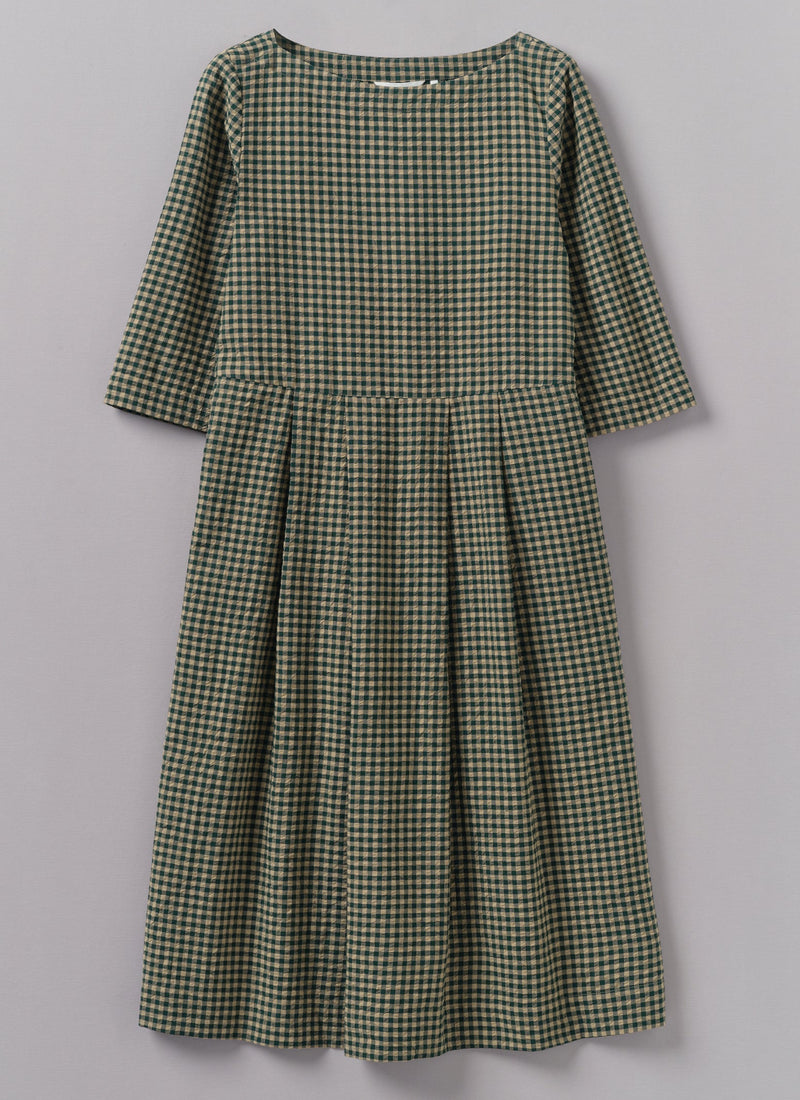 Franca Cotton Gingham Seersucker Dress | Olive Green