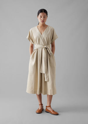 Organic Needlecord Wrap Front Dress | Moonstone