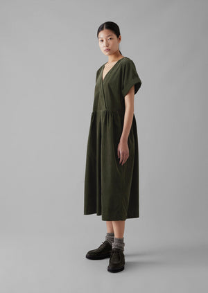 Organic Needlecord Wrap Front Dress | Seaweed