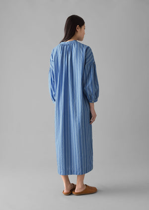 Stripe Poplin Gathered Dress | Sodalite Blue