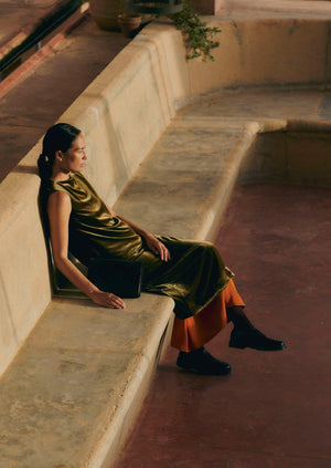 Fluid Silk Velvet Dress | Rich Olive