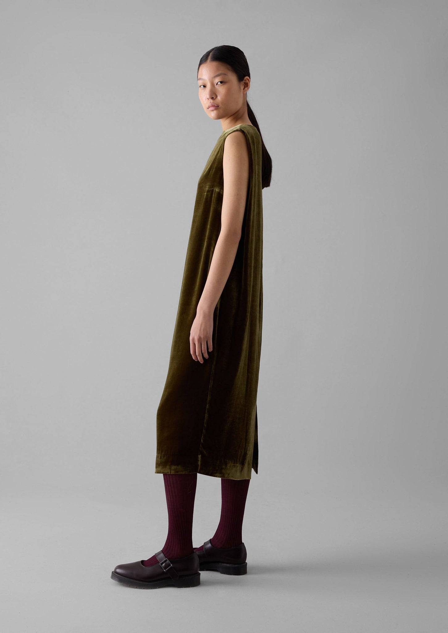 Fluid Silk Velvet Dress | Rich Olive