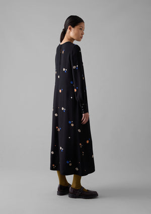 Cosmic Dot Print Column Dress | Black