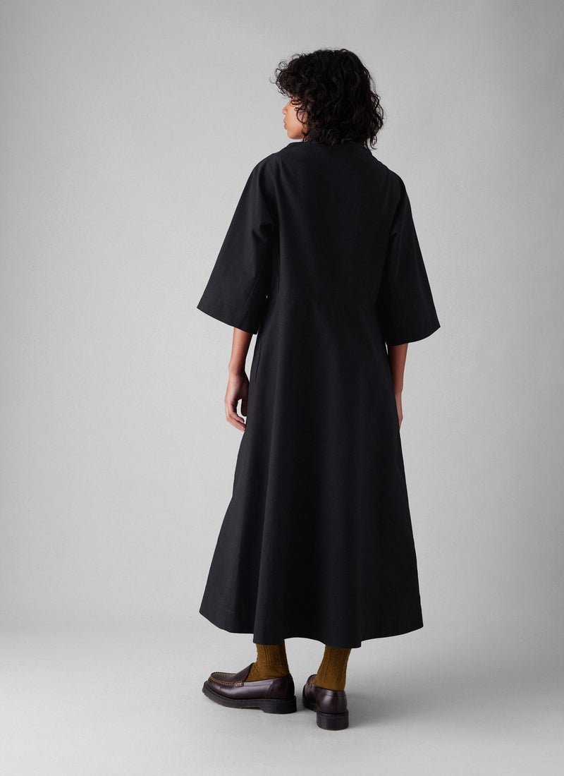 black cotton smock dress boohoo Women's Cotton Poplin Ruched Balloon Sleeve Smock Dress