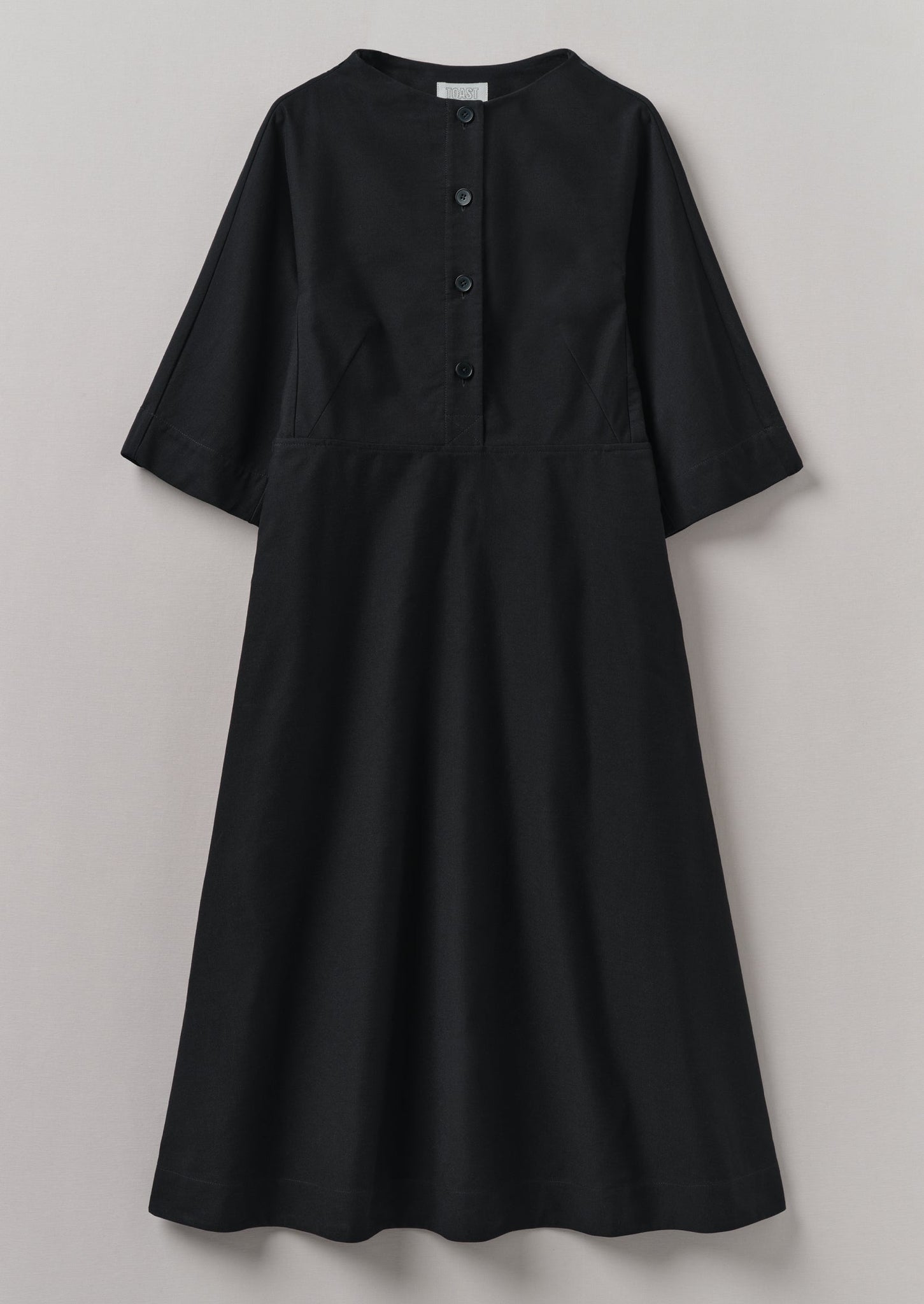 Cotton Linen Twill Smock Dress | Black