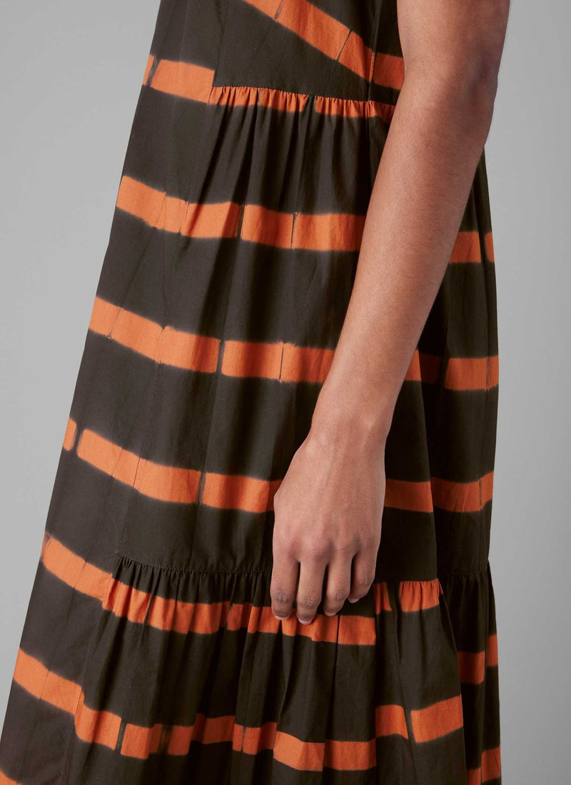 Stripe Clamp Dyed Cotton Dress | Brown