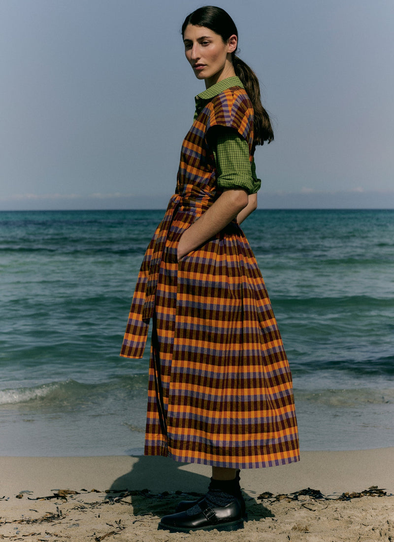 Check Cotton Linen Wrap Dress | Spice Multi
