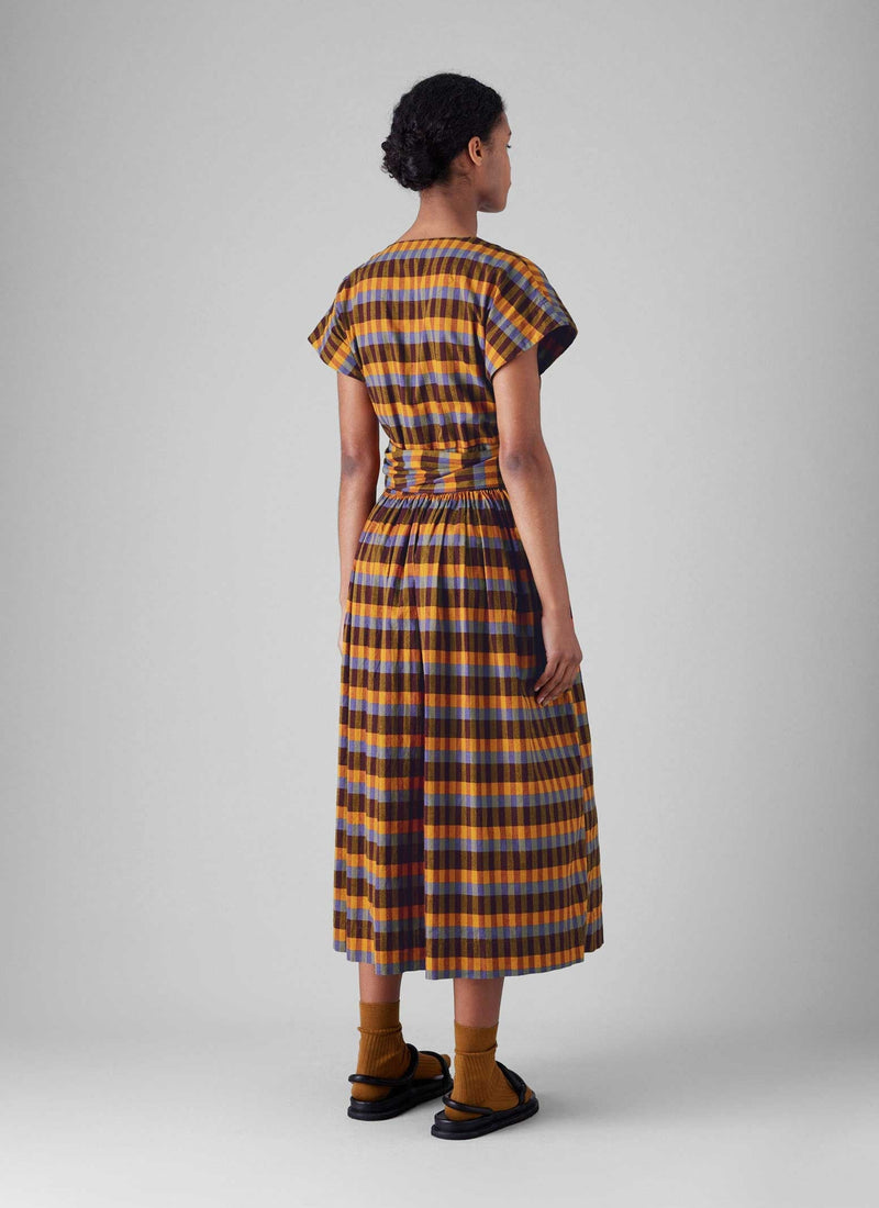 Check Cotton Linen Wrap Dress | Spice Multi