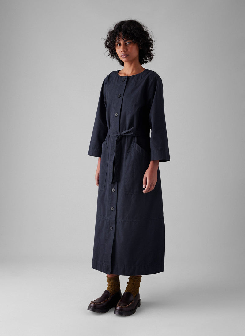 Buttoned Cotton Dress | Navy