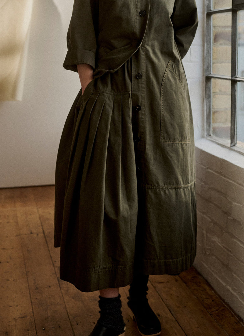 Buttoned Cotton Dress | Duffle Green