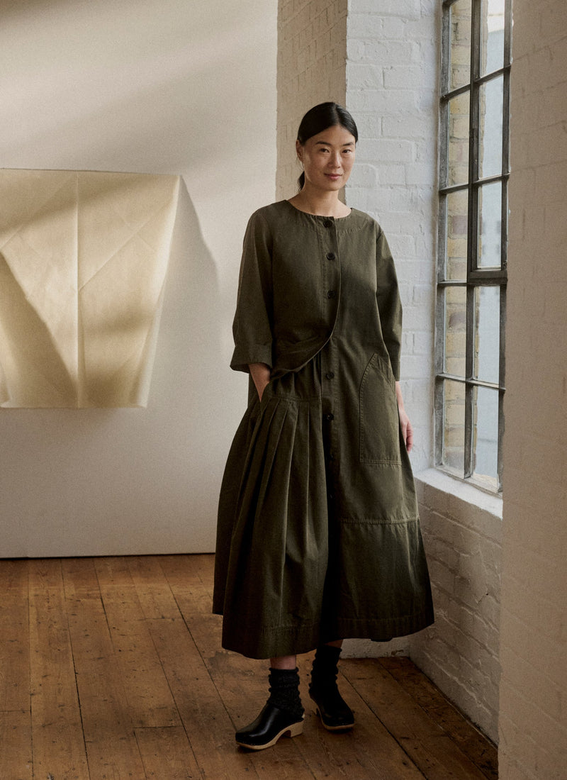 Buttoned Cotton Dress | Duffle Green