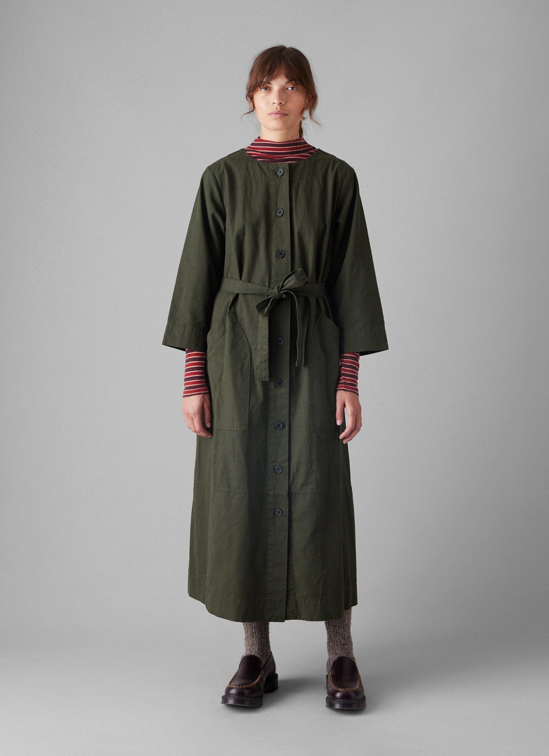 Buttoned Cotton Dress | Duffle Green