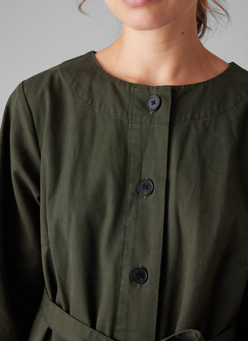 Buttoned Cotton Dress | Duffle Green