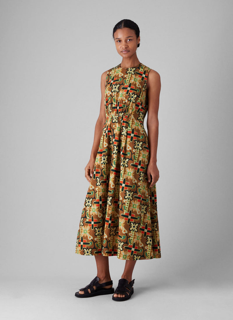 Folk Collage Print Cotton Poplin Dress | Multi