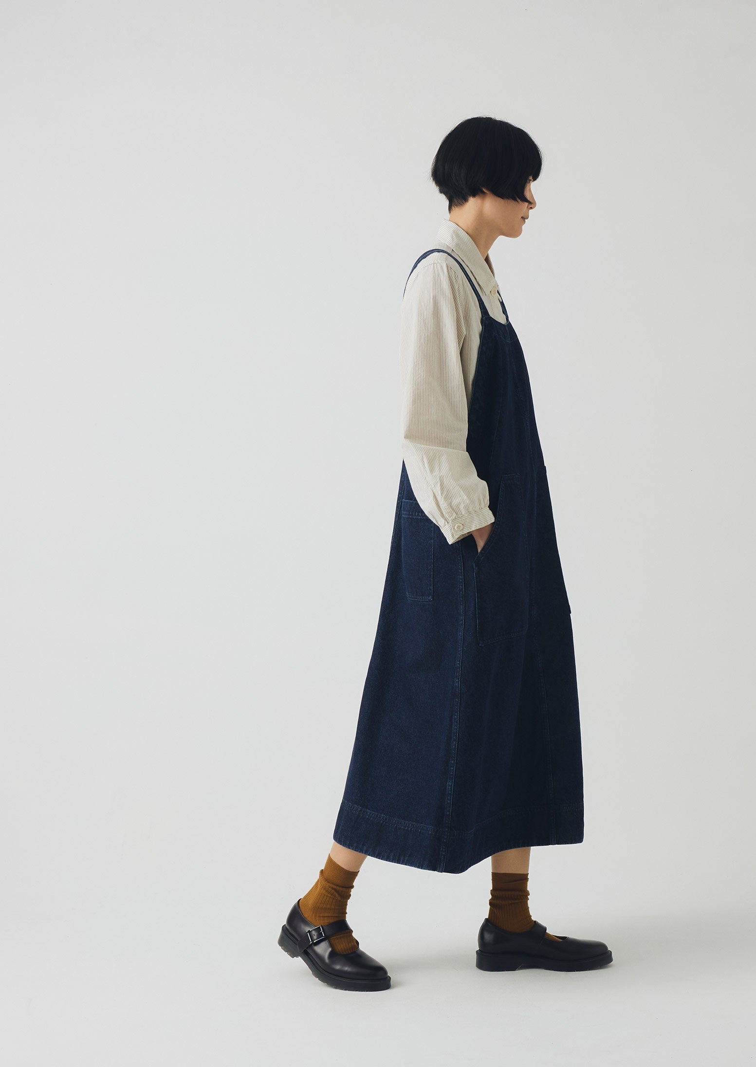 Patch Pocket Denim Dungaree Dress | Indigo | TOAST