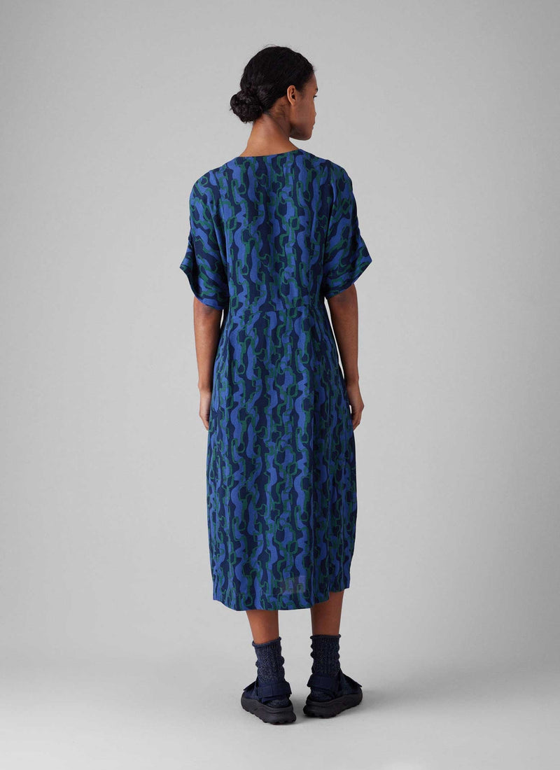 blue and copper dress Donna Blue Mini Dress with Copper Pattern