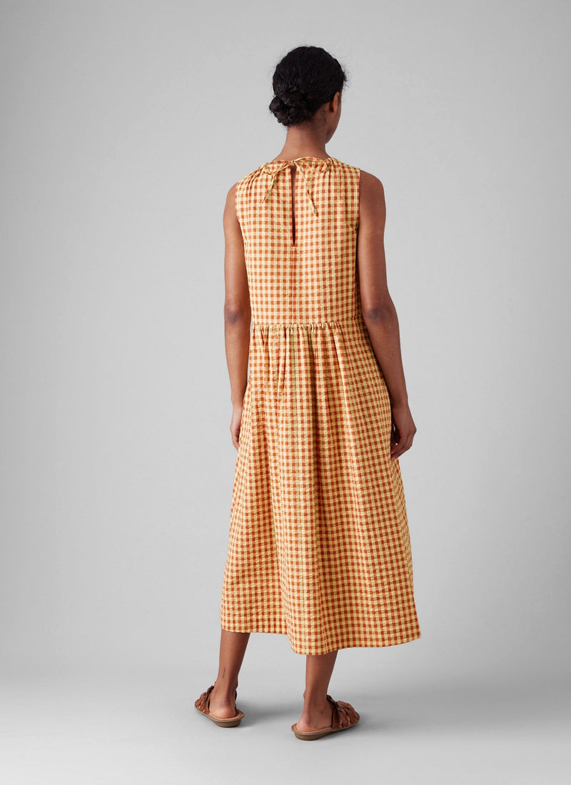 orange and white seersucker dress Vintage 60s Orange Plaid Seersucker Maxi Dress