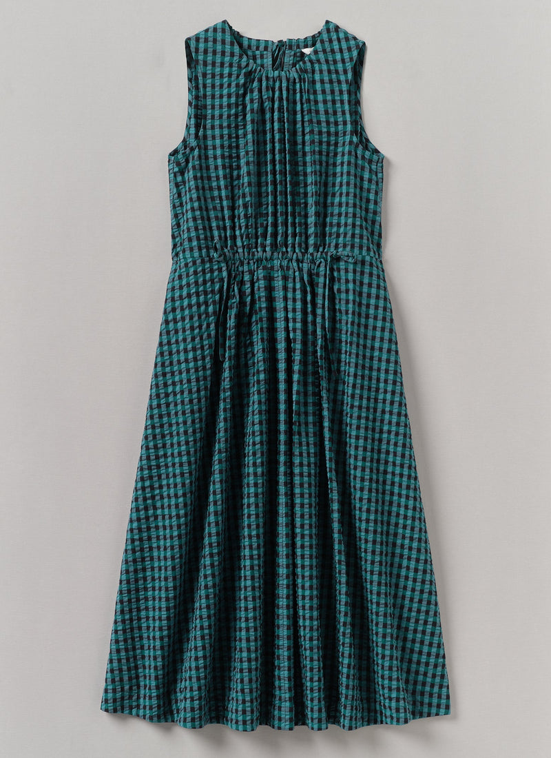 Seersucker Gingham Cotton Dress | Teal Multi