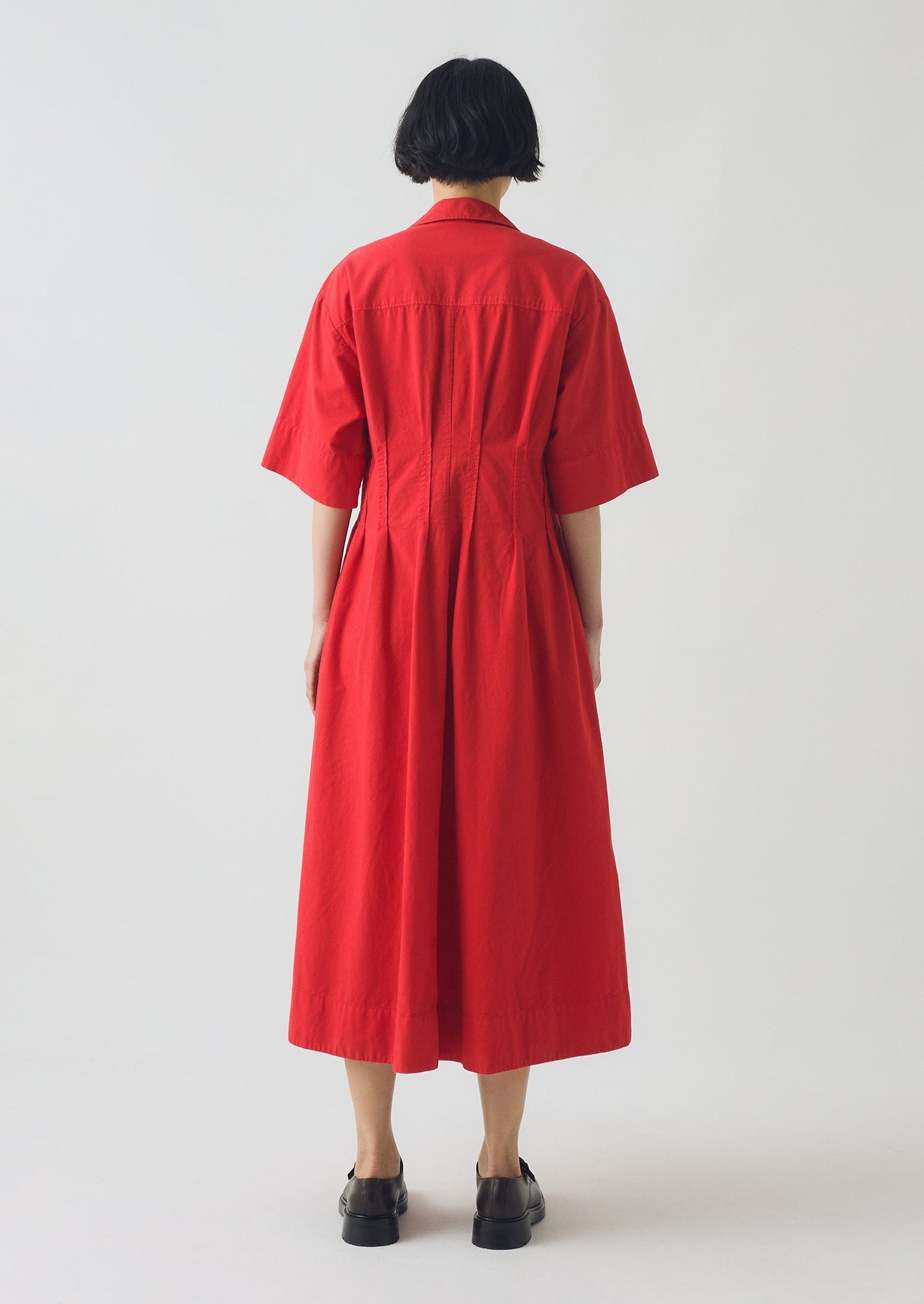 Pleated Cotton Linen Dress | Cardinal Red