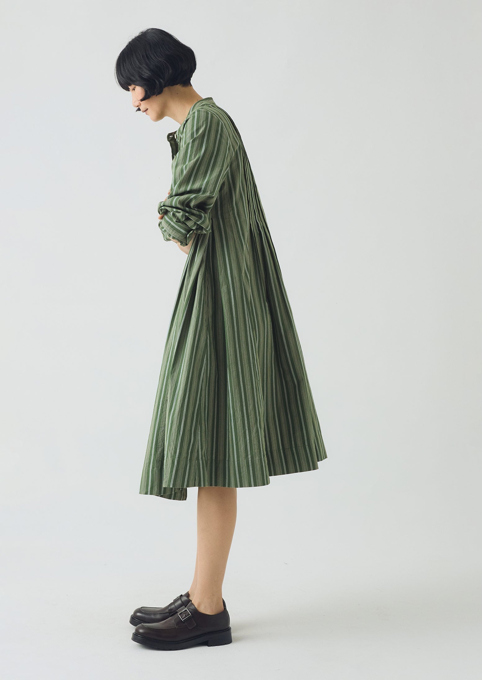 Sleepy Stripe Pintuck Dress | Forest Green | TOAST