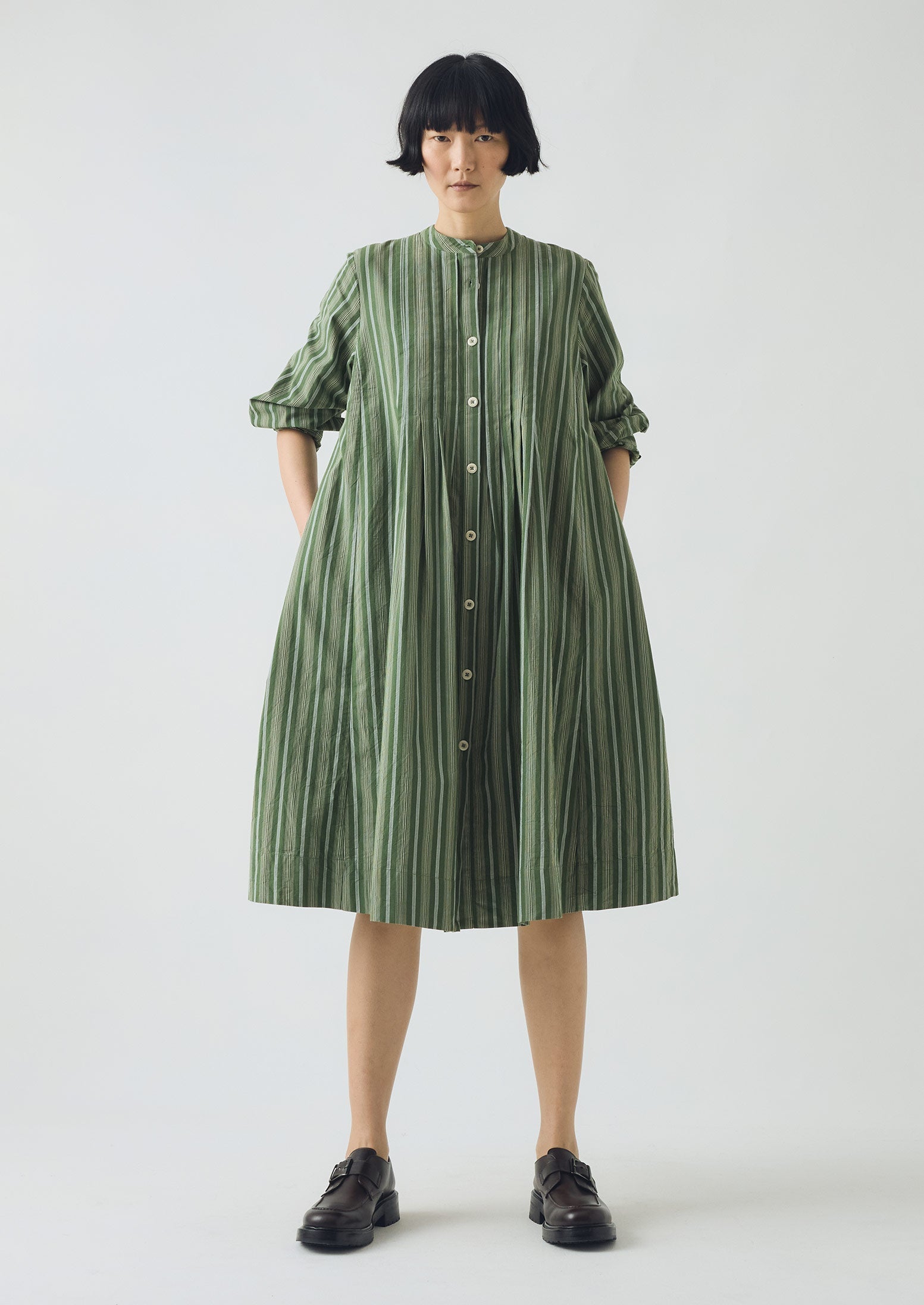 Sleepy Stripe Pintuck Dress | Forest Green | TOAST