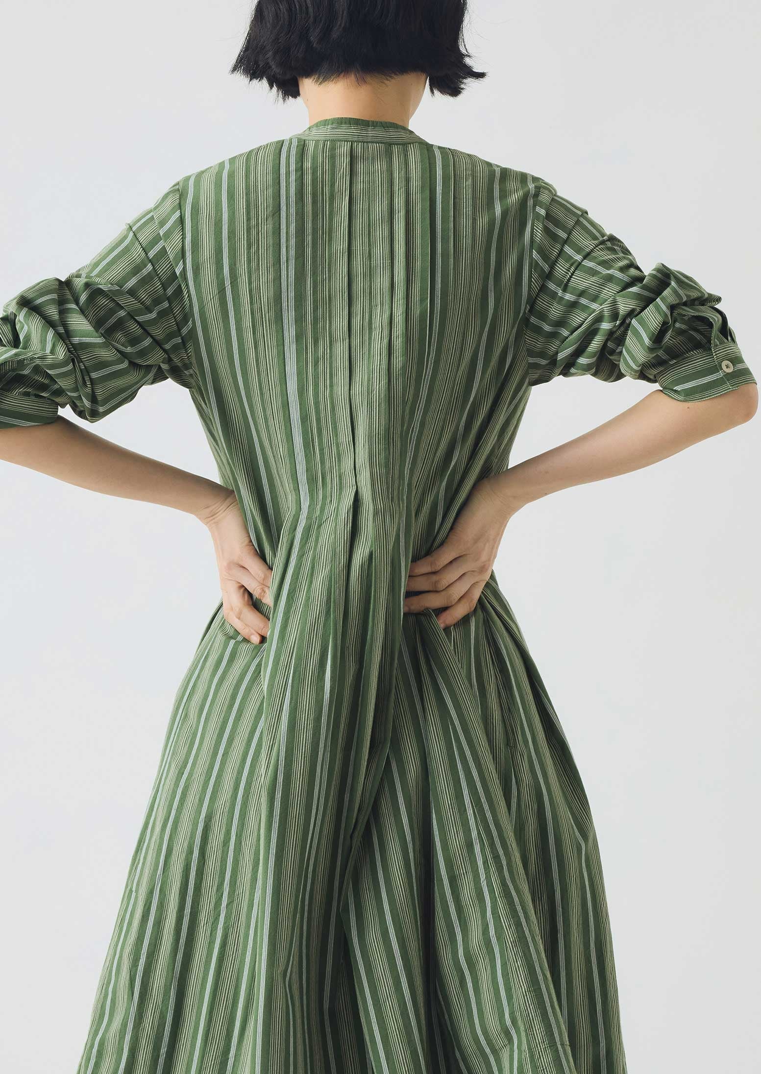Sleepy Stripe Pintuck Dress | Forest Green | TOAST