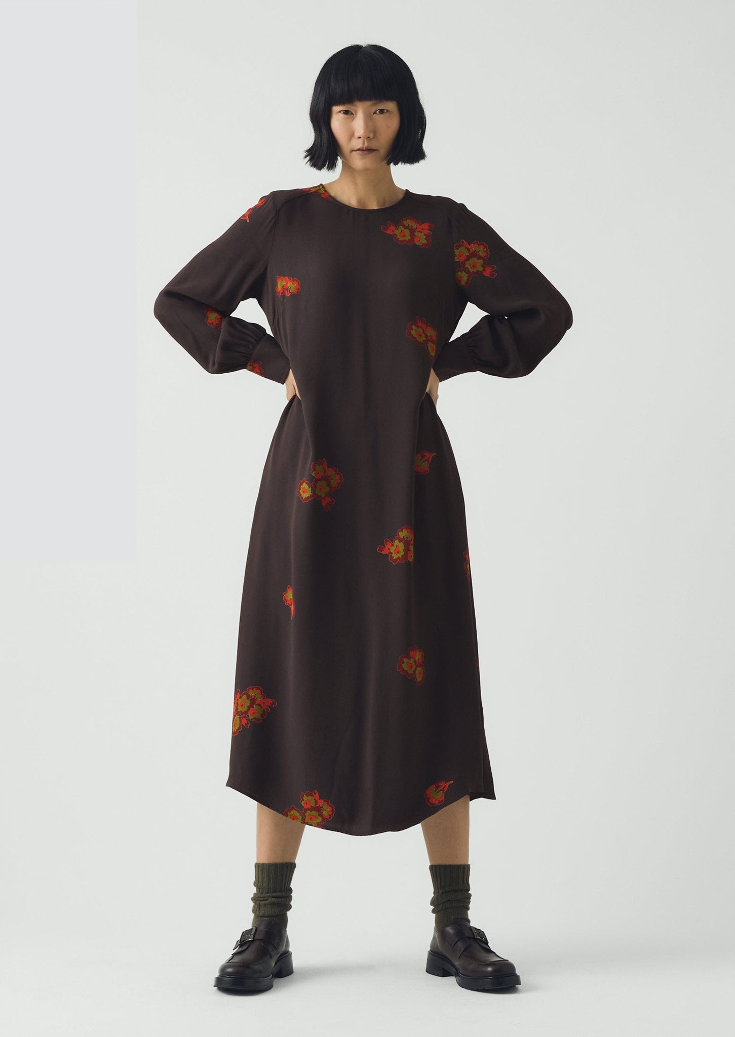 Vespertine Floral Print Column Dress | Slate