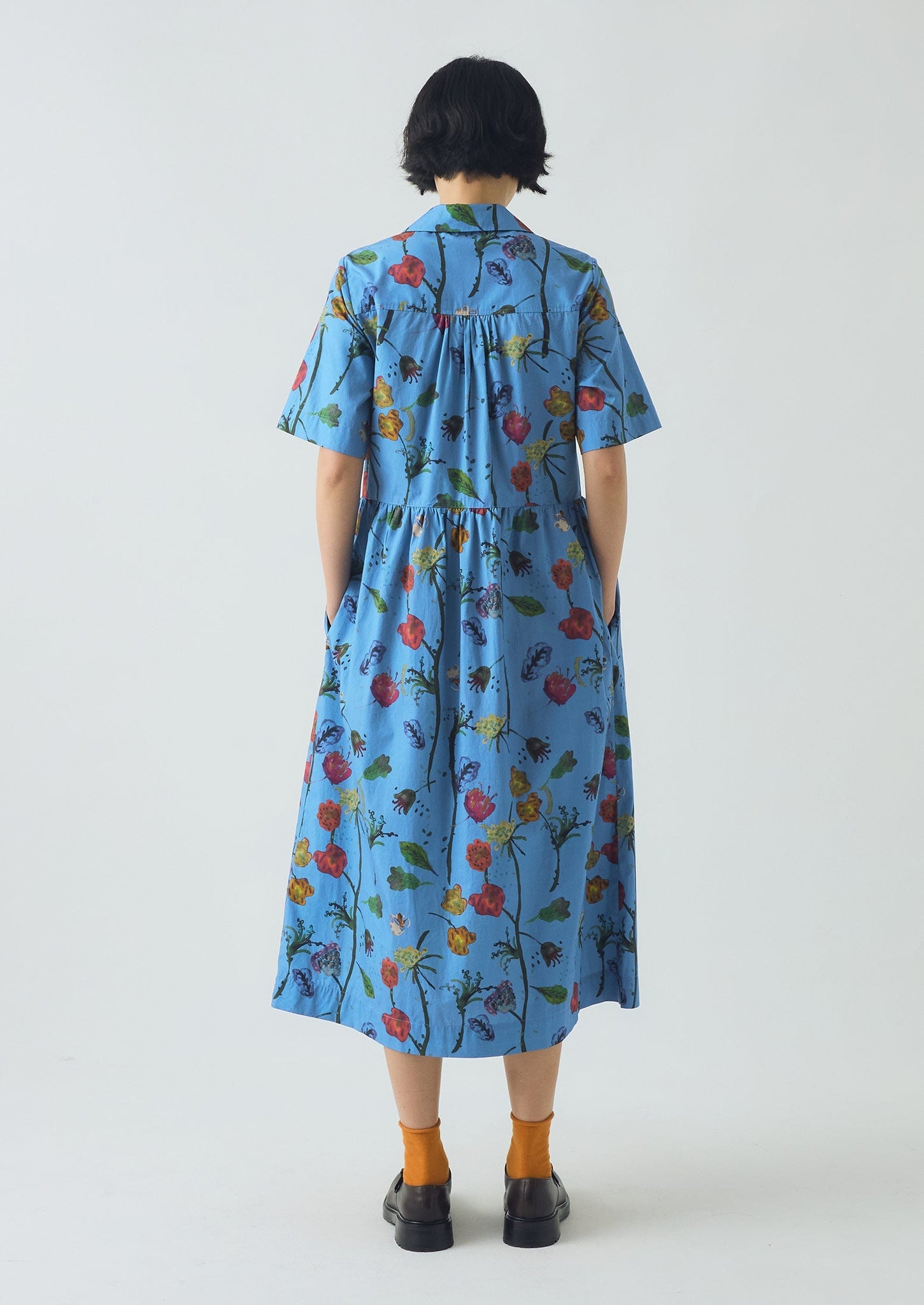 Archivist Floral Print Cotton Shirt Dress | Warm Blue