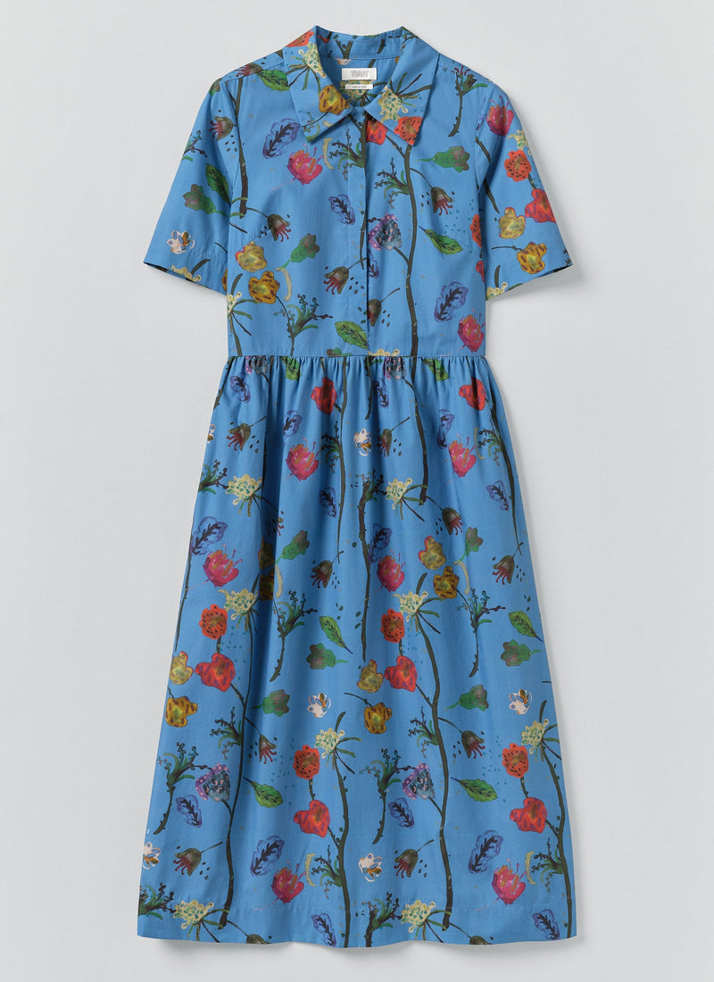 Archivist Floral Print Cotton Shirt Dress | Warm Blue