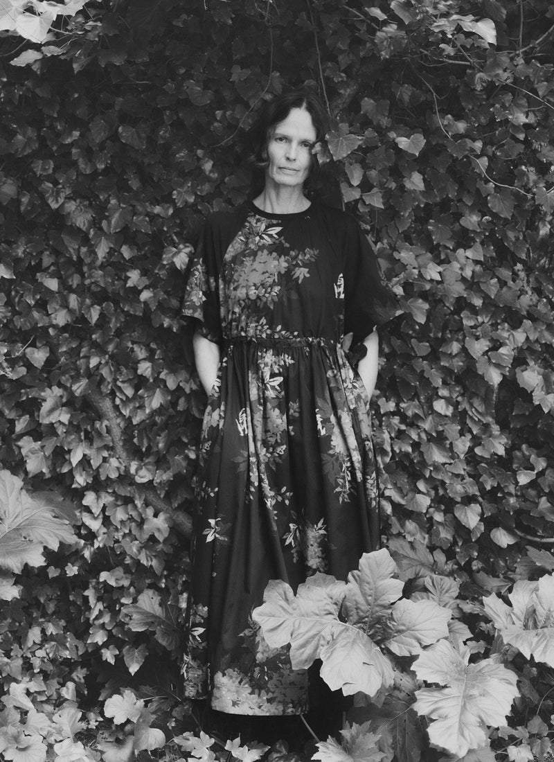 Botanical Shadow Print Cotton Dress | Shadow Blue