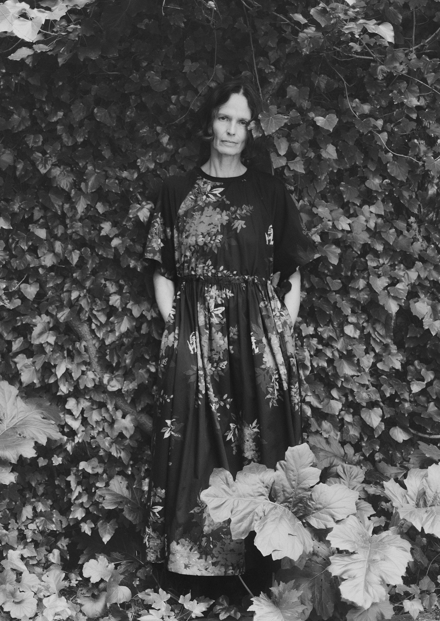 Botanical Shadow Print Cotton Dress | Shadow Blue