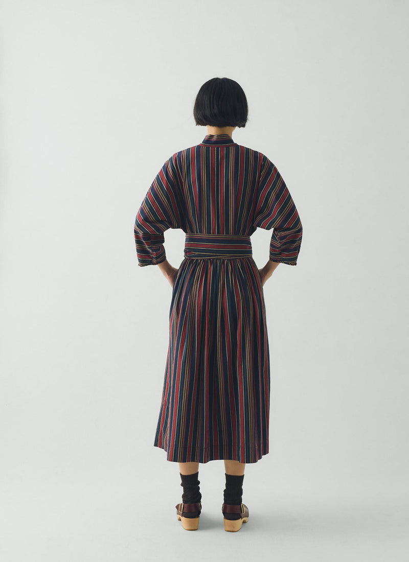 traditional cotton dress Contrast midi dress M/L / Mustard/ Brown / 100% Cotton