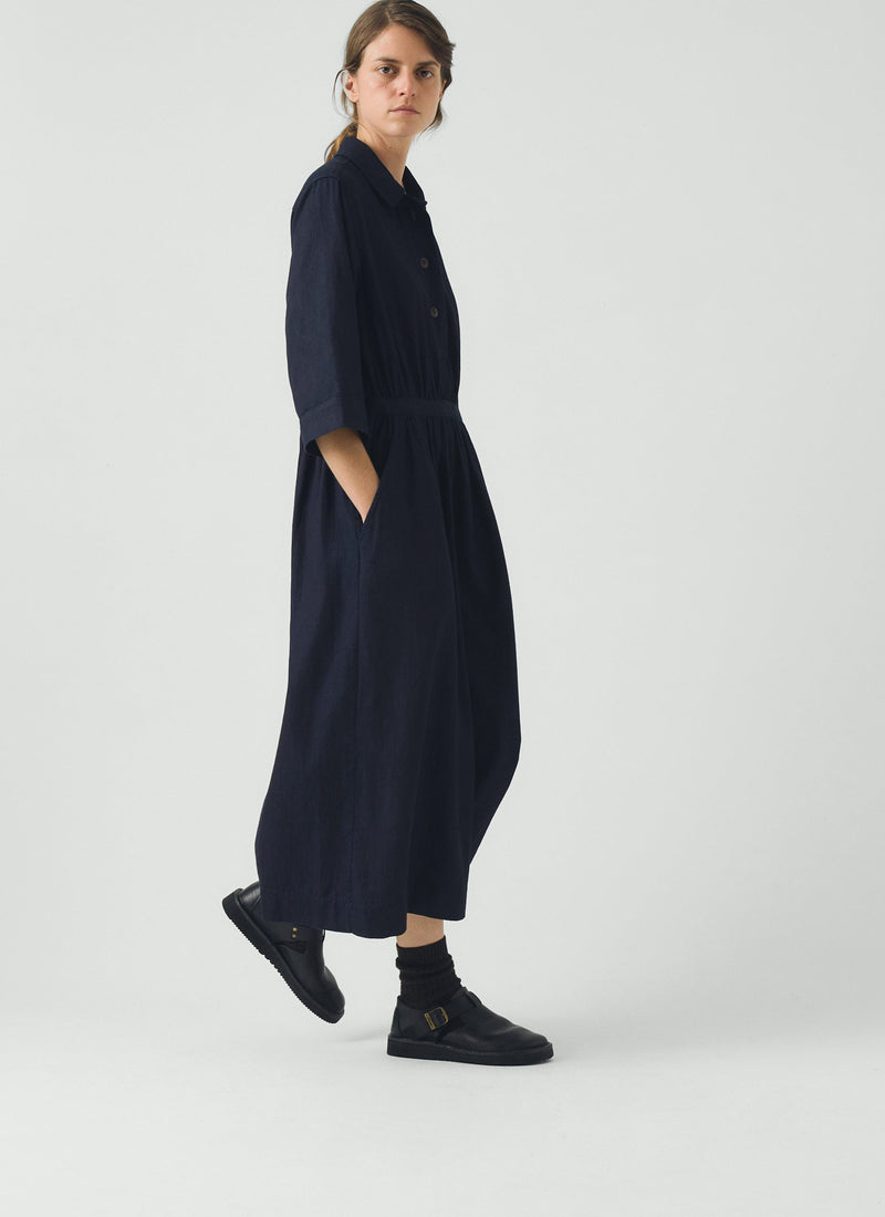 Indigo Cotton Twill Shirt Dress | Indigo