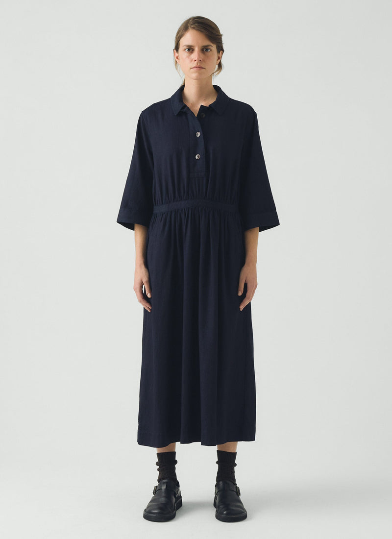 Indigo Cotton Twill Shirt Dress | Indigo