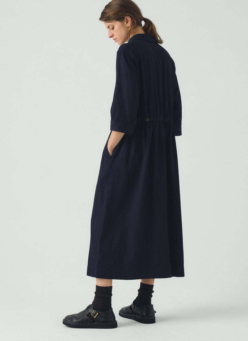 Indigo Cotton Twill Shirt Dress | Indigo