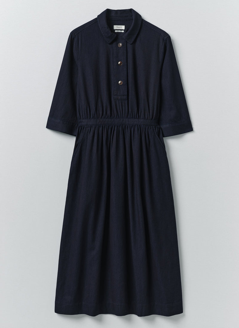Indigo Cotton Twill Shirt Dress | Indigo