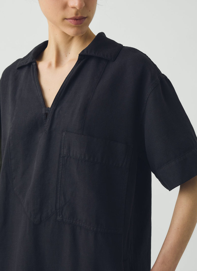 Cotton Linen Smock Dress | Soft Black Cotton Linen Smock Dress | Soft Black