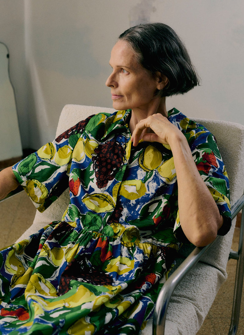 Selma Sketched Fruit Print Shirt Dress