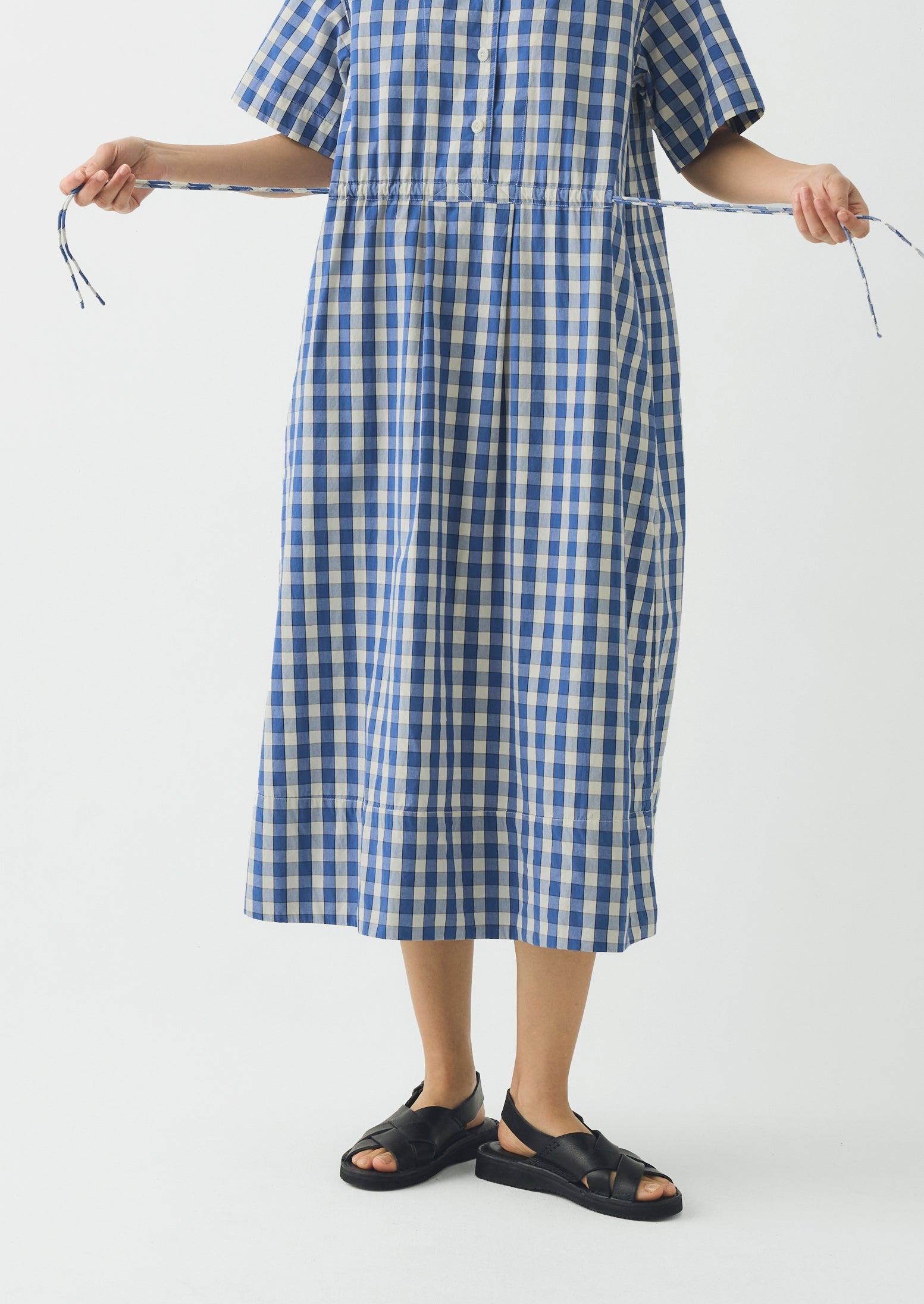 Gingham Check Cotton Dress | Pacific Blue | TOAST
