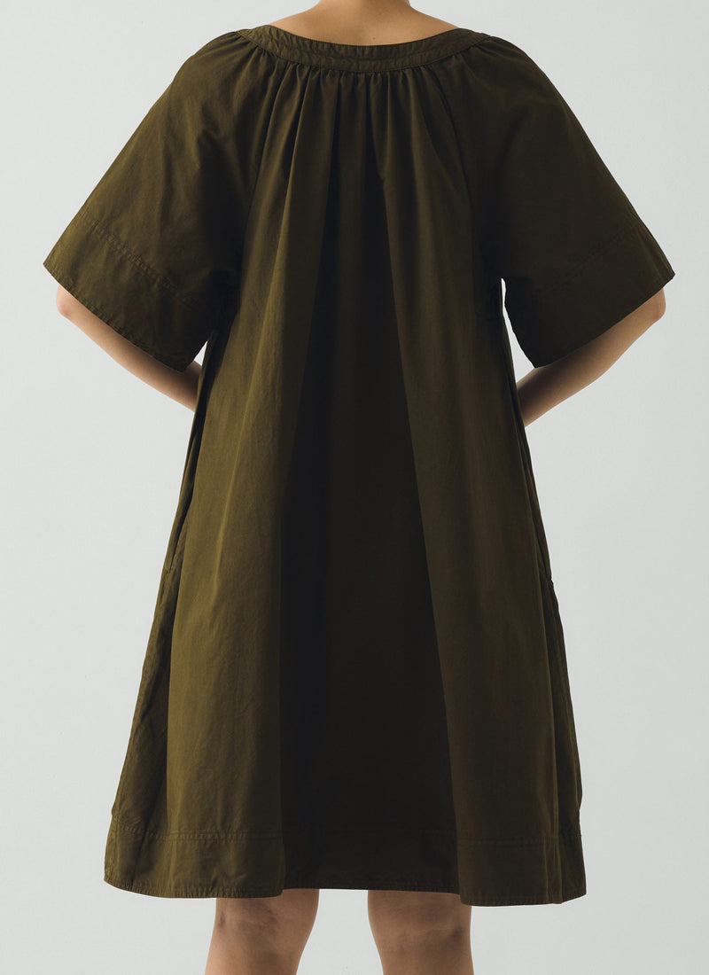 Gathered Cotton Twill Dress