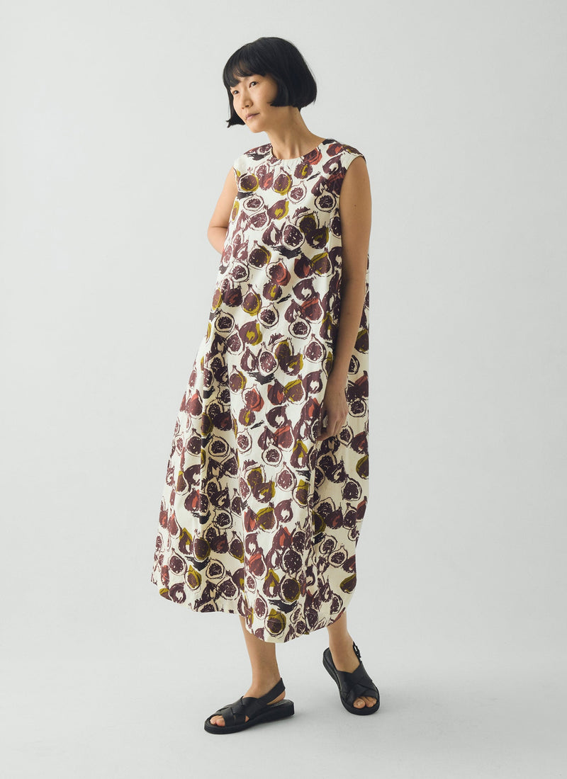 Fig Print Cotton Poplin Dress | Chalk