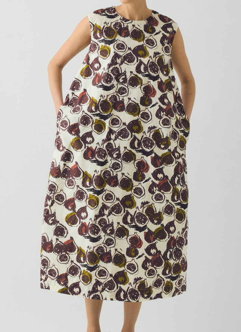 Fig Print Cotton Poplin Dress | Chalk