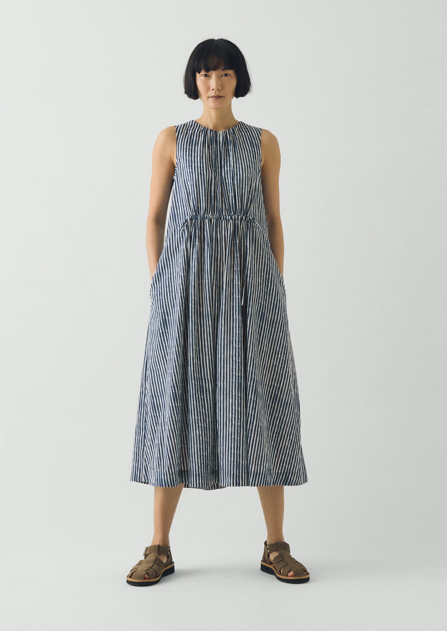 Martha Natural Dye Stripe Cotton Dress | Indigo | TOAST