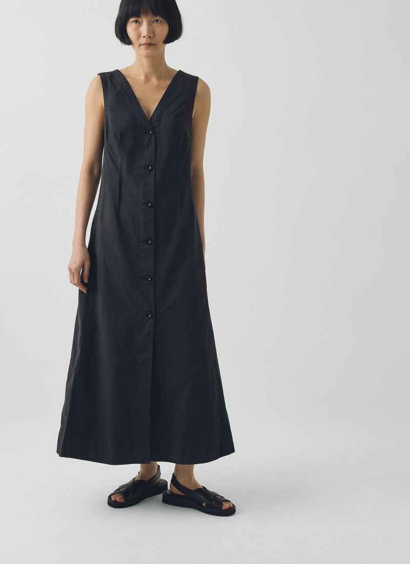 V Neck Cotton Linen Poplin Dress