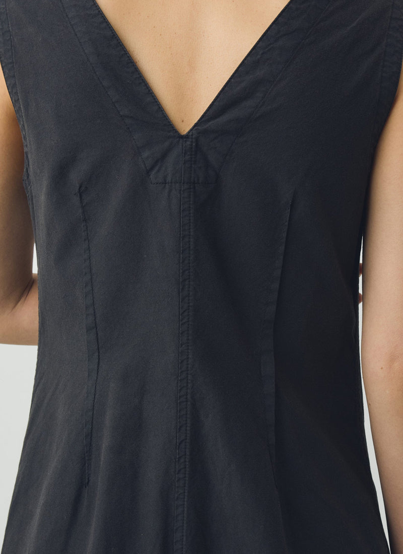 V Neck Cotton Linen Poplin Dress | Washed Black V Neck Cotton Linen Poplin Dress | Washed Black